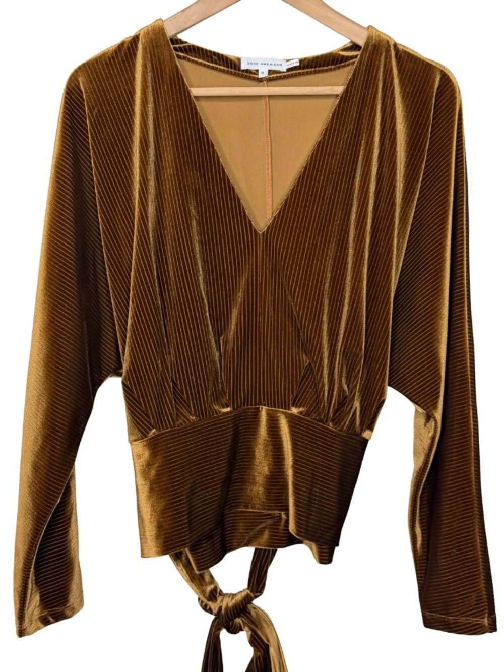 Good American Copper Bronze Ribbed Velour Dolman V-Neck Top Size 3 L